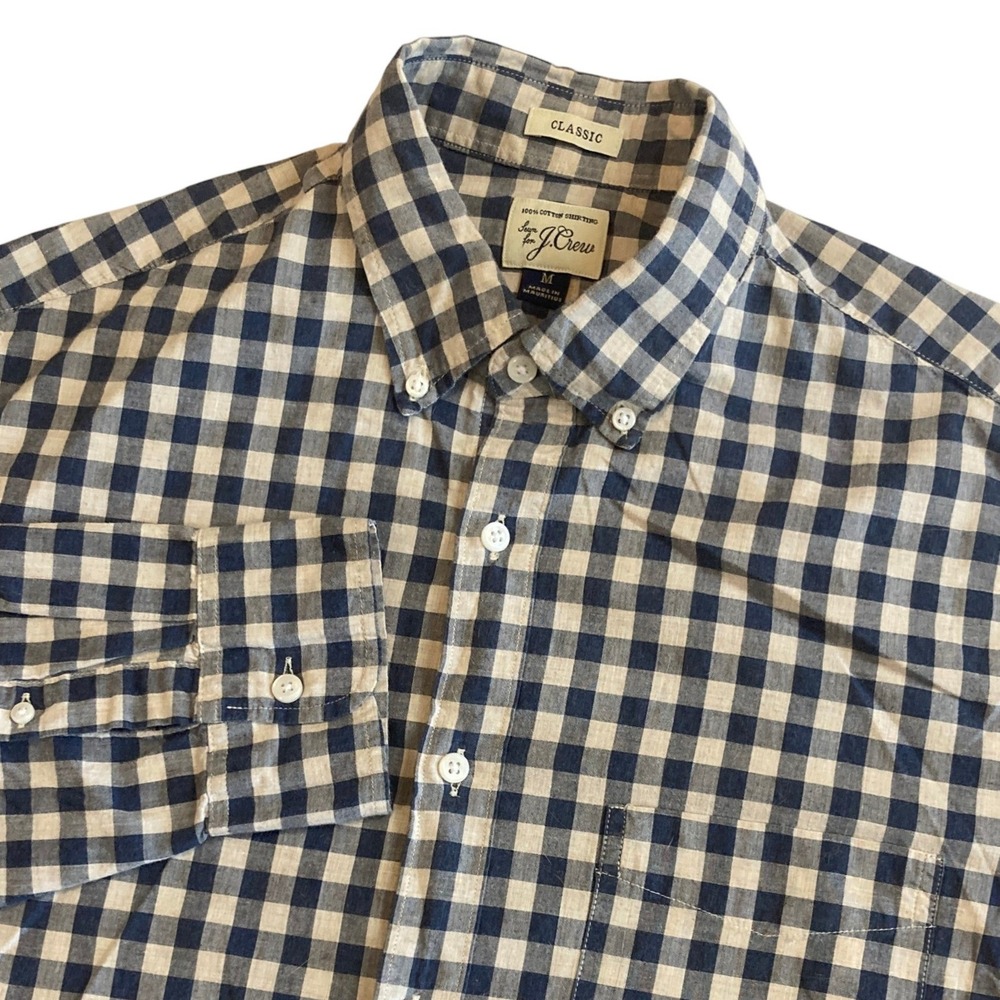VTG J.Crew Mens Medium Classic Fit Gingham Cotton Button Down Shirt Navy White